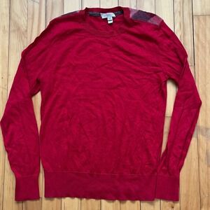 Burberry Brit Mens Red Cashmere Cotton Check Shoulders Designer Sweater Sz Small